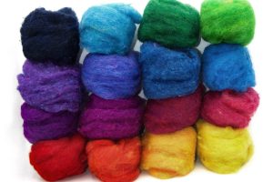 Dyed Wool Roving -16 Assorted Bright Colors