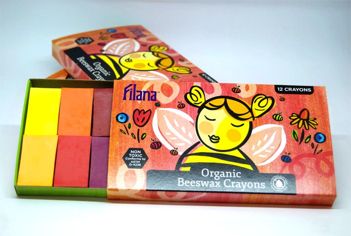 filana (12 sticks) - organic beeswax crayons - paraffin-free - natural and  non-toxic - brilliant colors - waldorf-inspired - handmade in the usa 