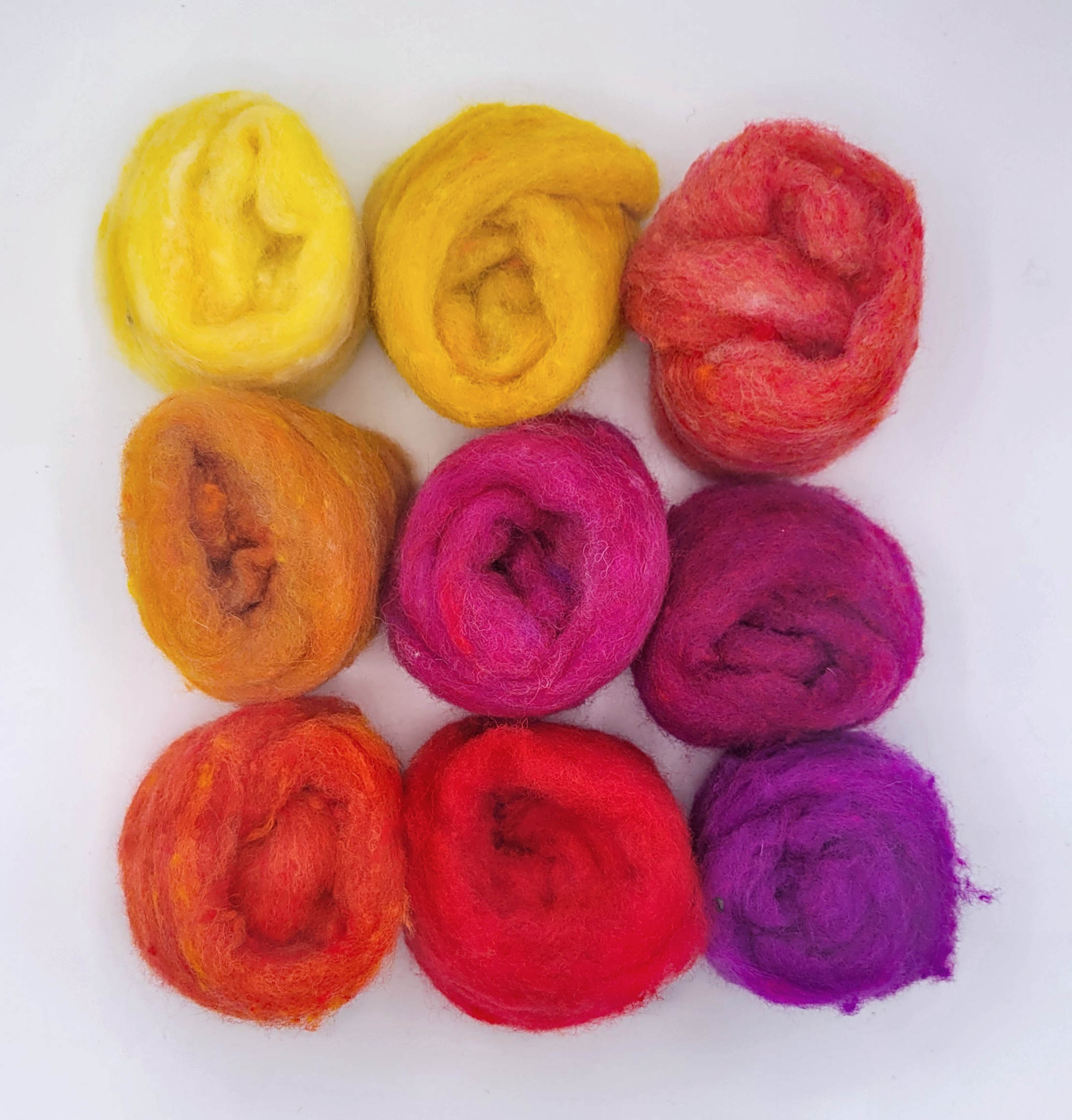 Warm Fire & Sunsets • 9‑Color Wool Roving Set